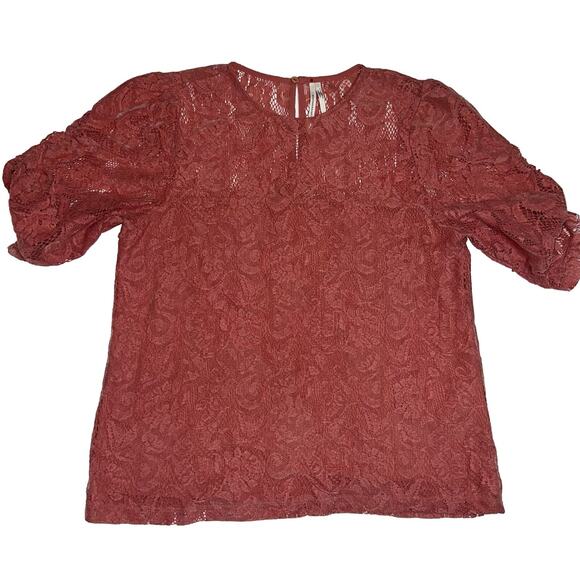 Anthropologie Top Size XS Pink Parvati Velvet Ruched Lace Keyhole Back Shirt - Picture 1 of 16
